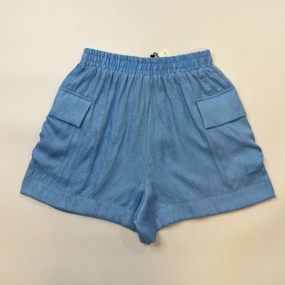 Zara Satin Effect Cargo Short Womens XS Extra Small Crinkle Blue Faux Fly Pocket - Picture 9 of 13